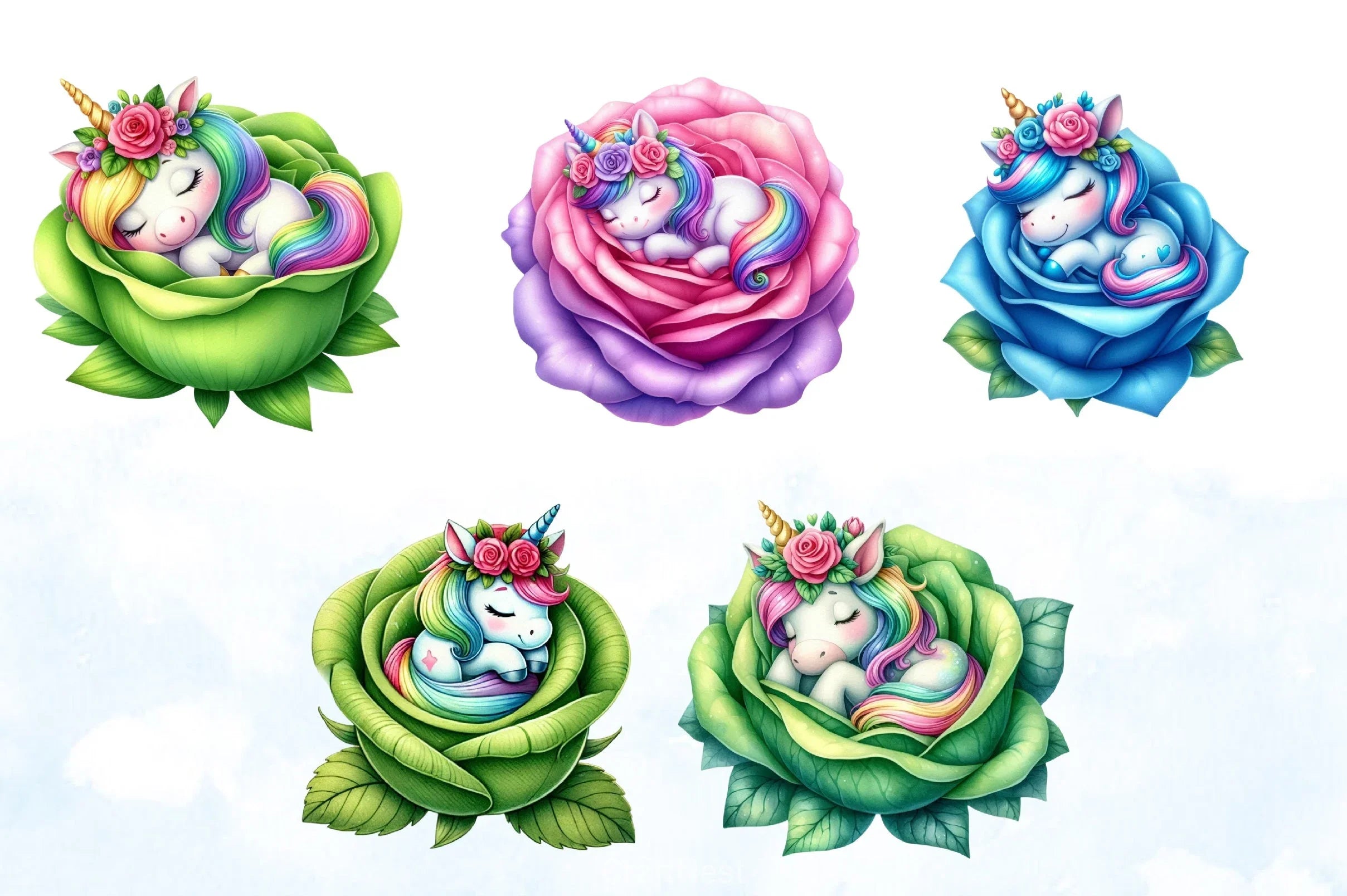 Baby Unicorn Flowers Clipart Bundle - CraftNest - Digital Crafting and Art