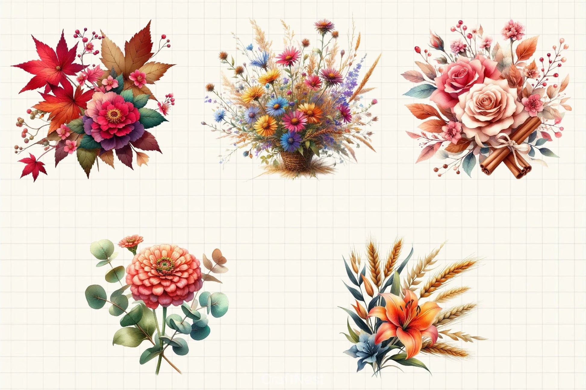 Fall Flower Clipart Bundle - CraftNest - Digital Crafting and Art