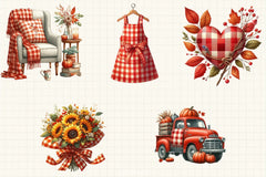 Red Gingham Autumn Clipart Bundle - CraftNest - Digital Crafting and Art