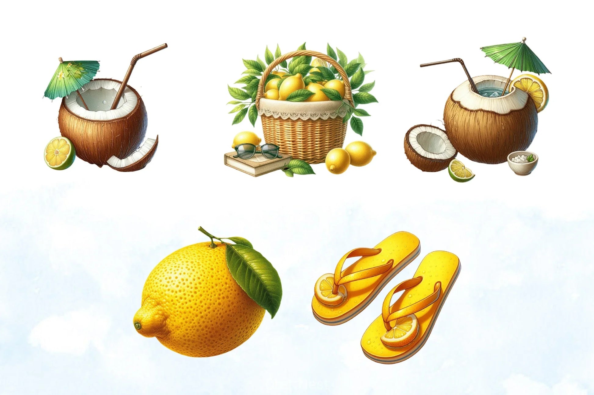 Mediterranean Lemon Beach Clipart Bundle 2 - CraftNest - Digital Crafting and Art