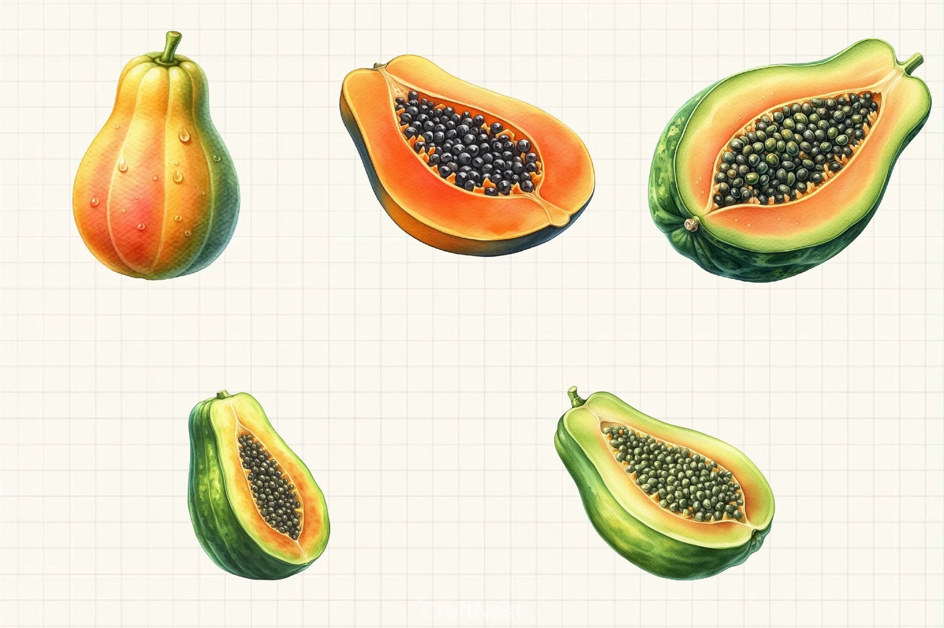 Papaya Fruit Clipart Bundle - CraftNest - Digital Crafting and Art