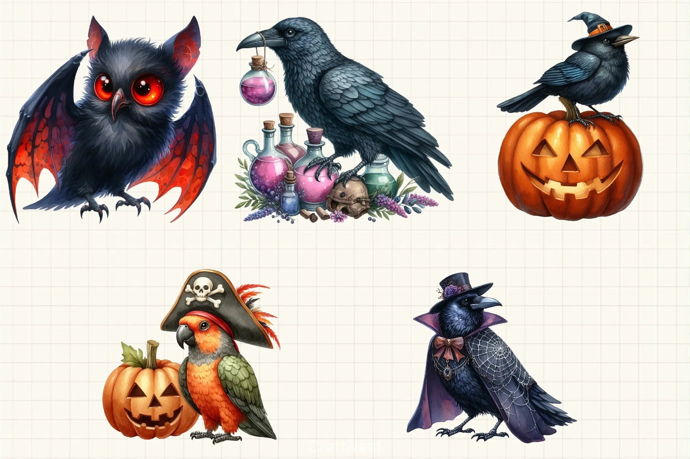 Halloween Birds Clipart Bundle - CraftNest - Digital Crafting and Art