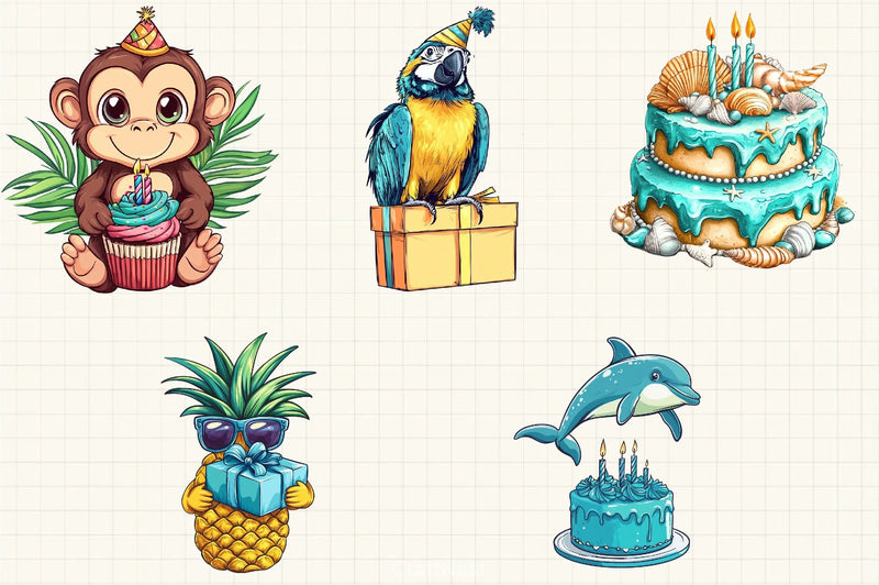 Tropical Turquoise Birthday Clipart Bundle - CraftNest - Digital Crafting and Art