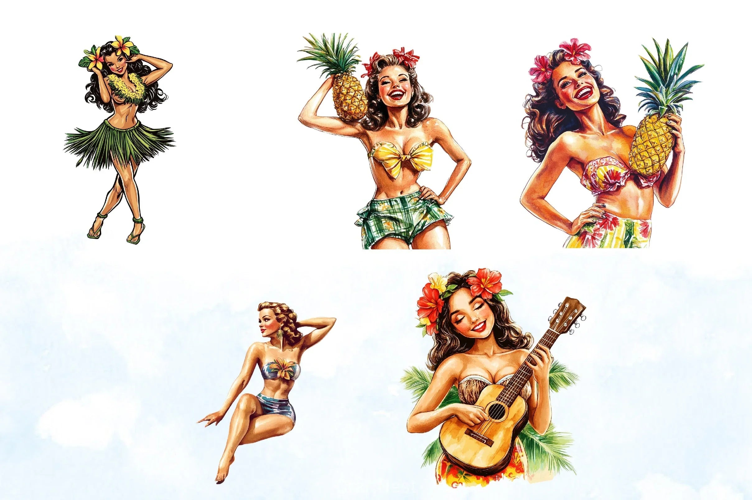 Pin Up Hula Girl Clipart Bundle 3 - CraftNest - Digital Crafting and Art