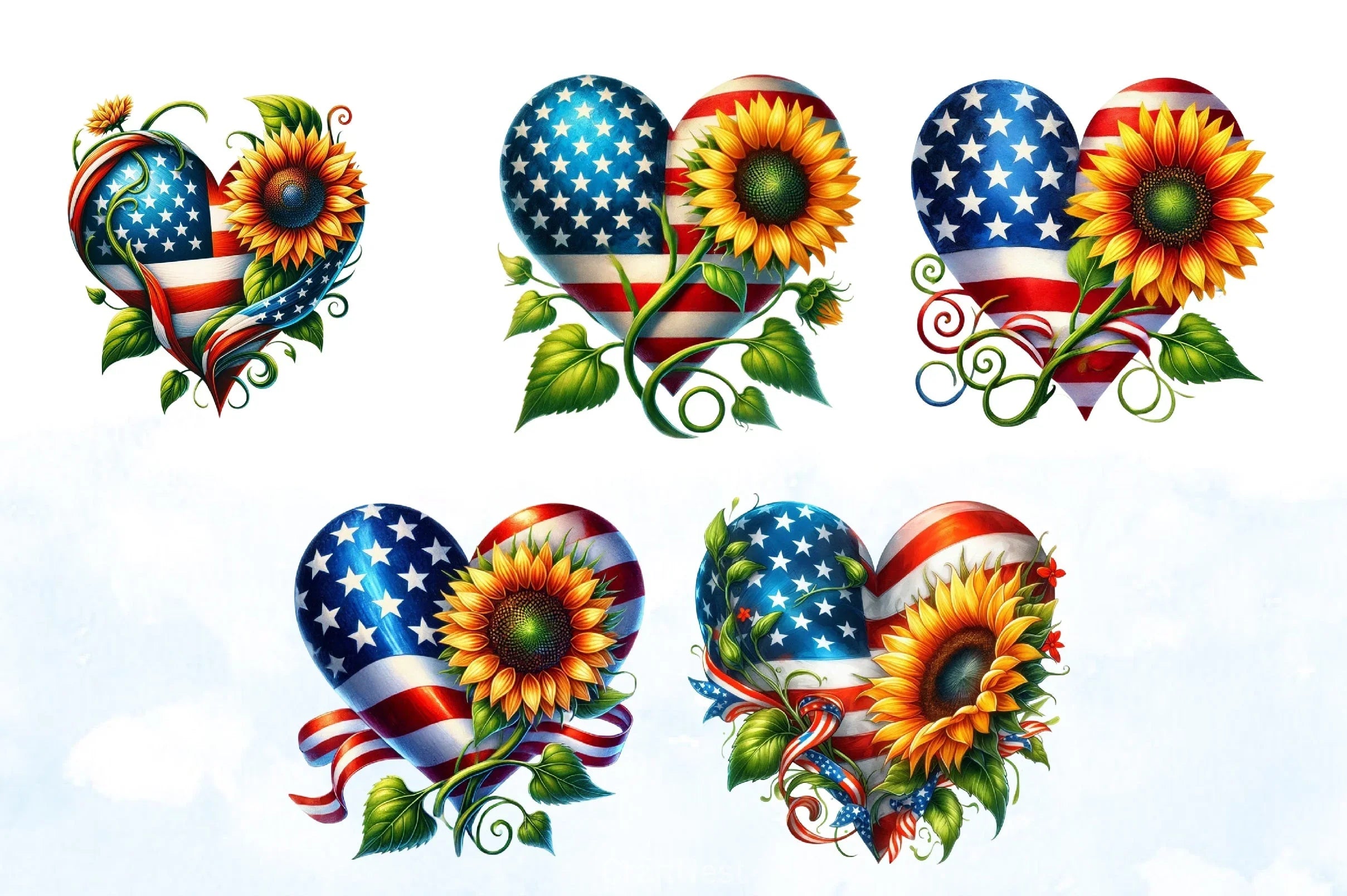 Sunflowers 4th July Clipart Bundle - CraftNest - Digital Crafting and Art