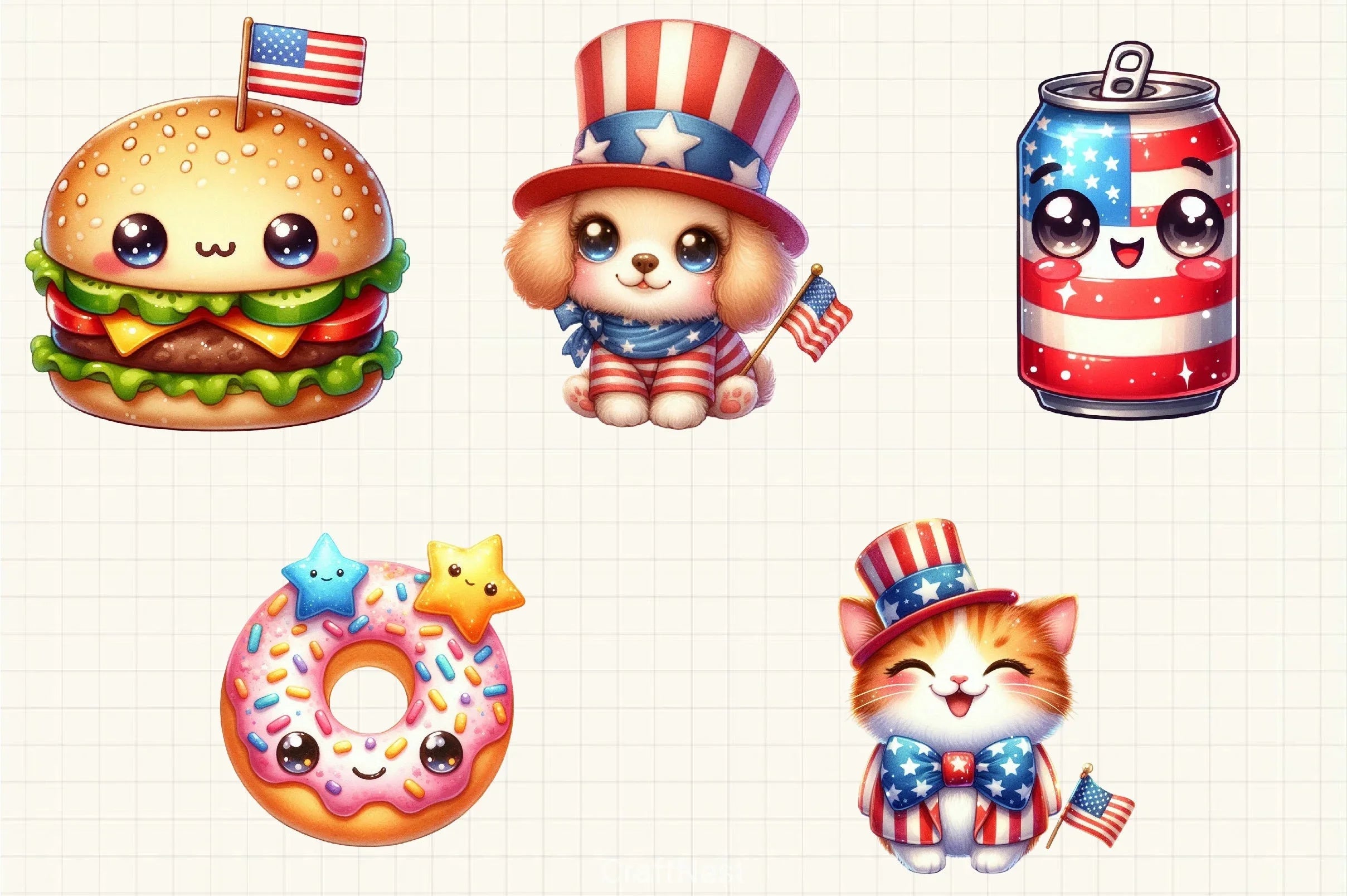 Kawaii 4th of July Clipart Bundle - CraftNest - Digital Crafting and Art
