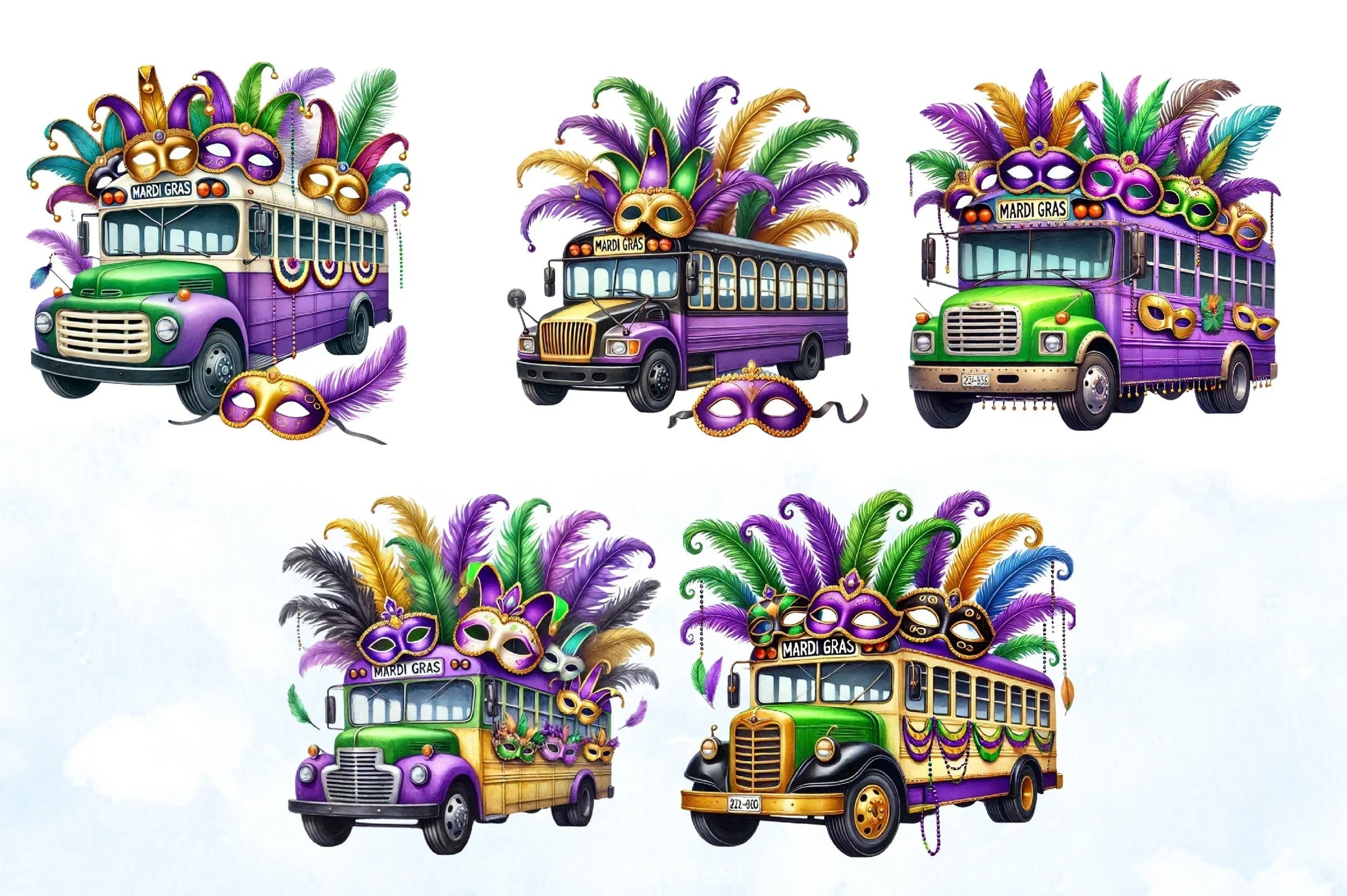Mardi Gras School Bus Clipart Bundle - CraftNest - Digital Crafting and Art