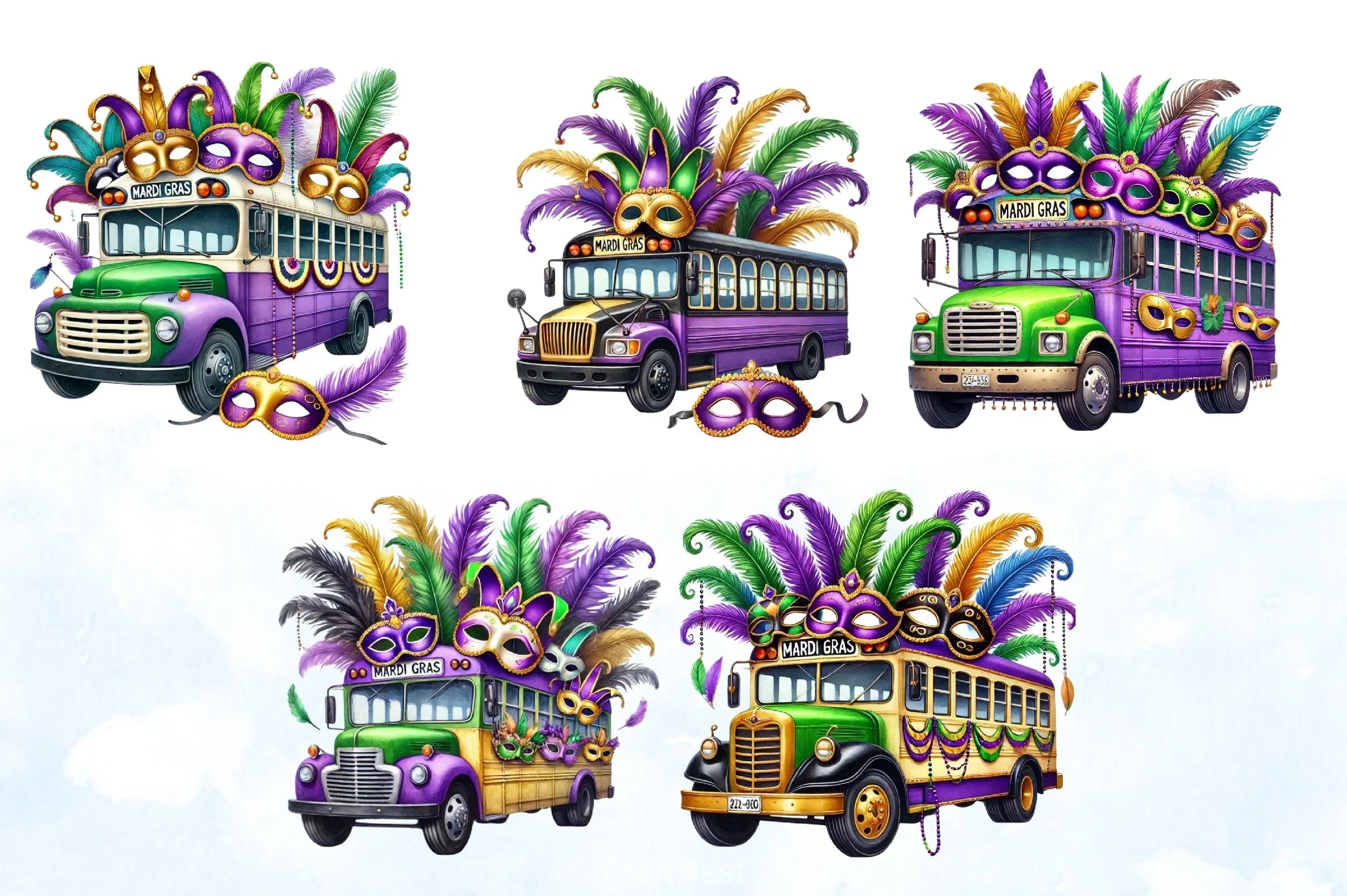 Mardi Gras School Bus Clipart Bundle - CraftNest - Digital Crafting and Art