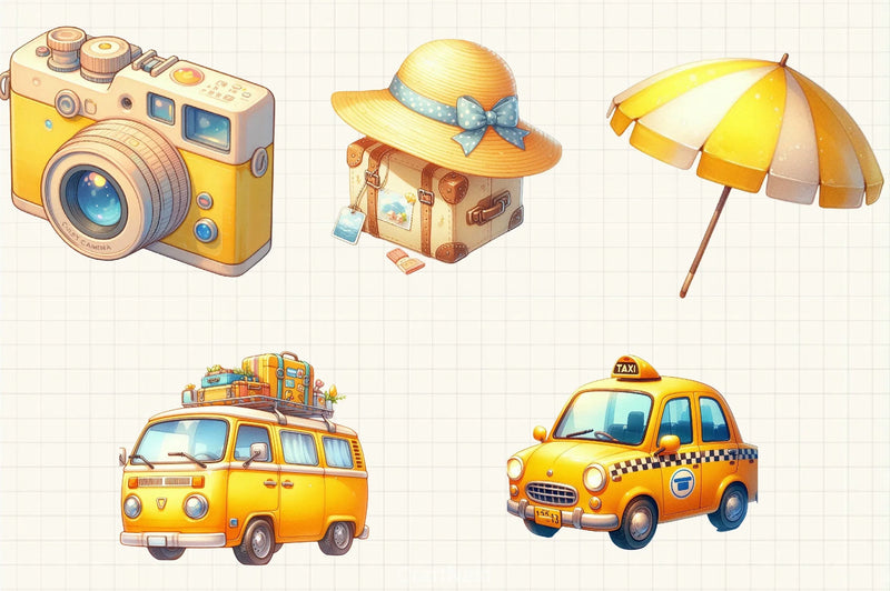 Cute Yellow Travel Clipart Bundle - CraftNest - Digital Crafting and Art