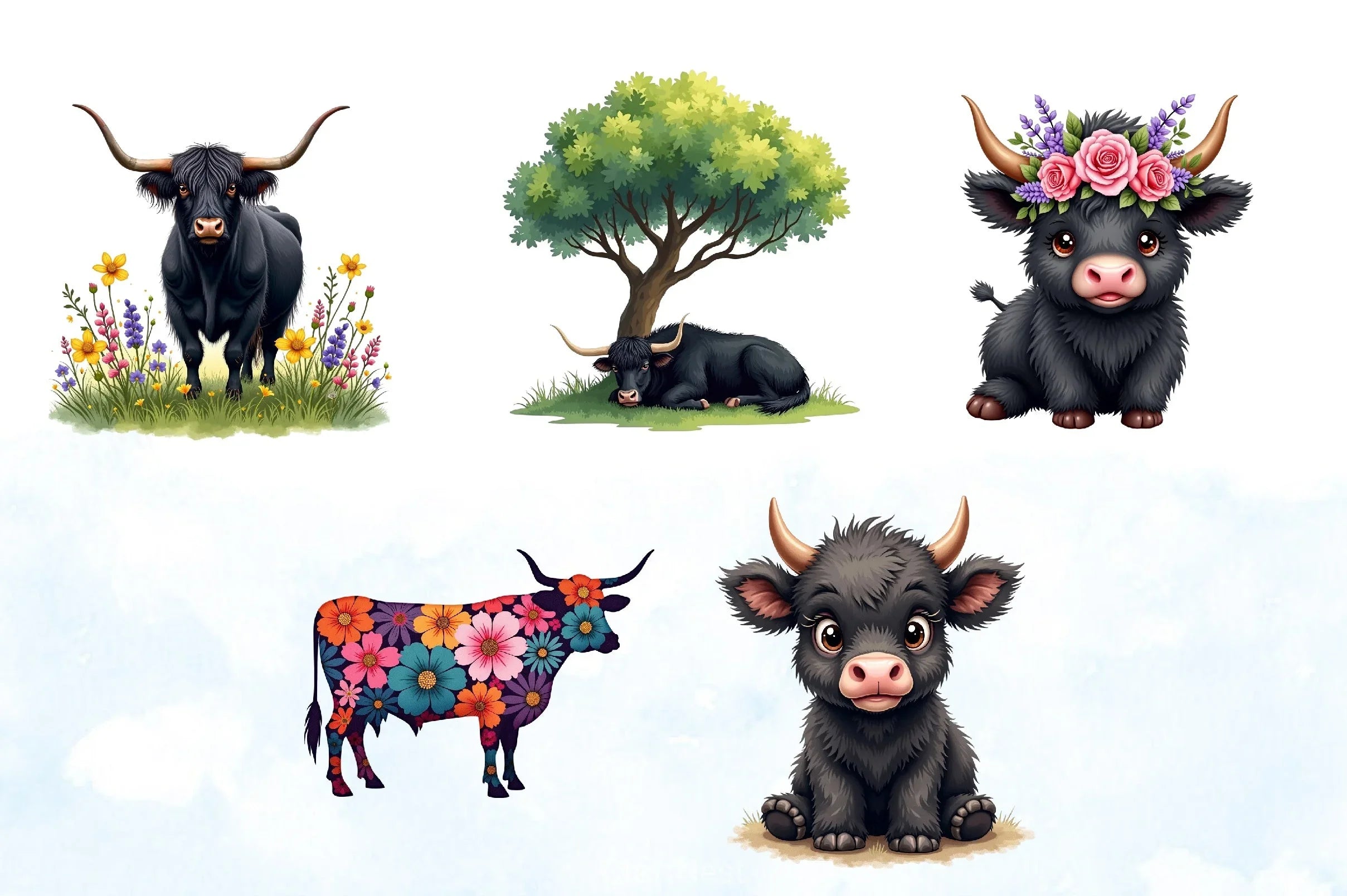 Black Highland Cow Clipart Bundle - CraftNest - Digital Crafting and Art