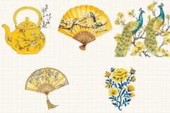 Yellow Chinoiserie Mother's Day Clipart Bundle - CraftNest - Digital Crafting and Art