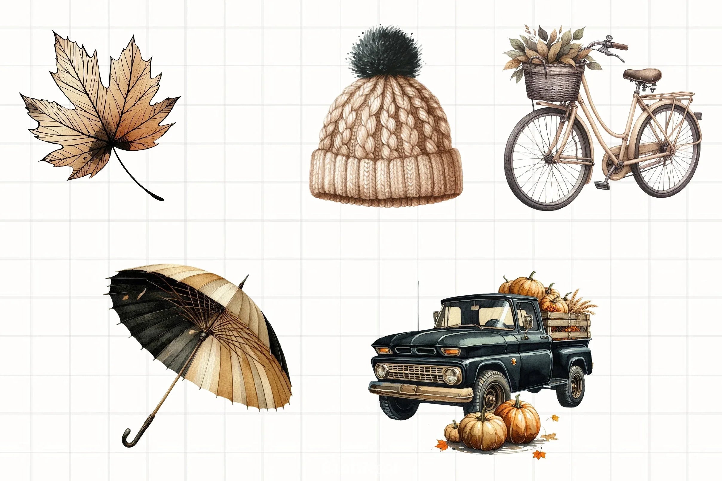 Beige & Black Autumn Clipart Bundle 3 - CraftNest - Digital Crafting and Art