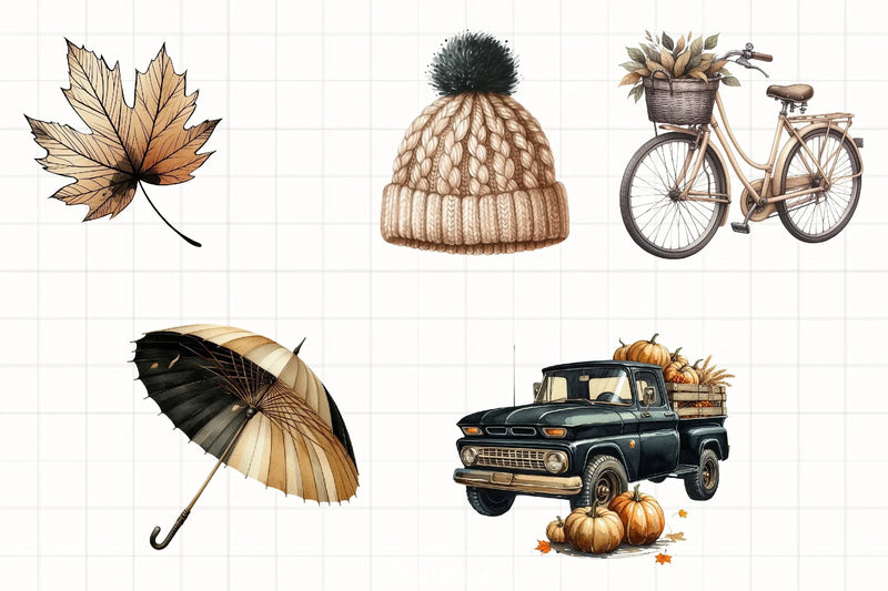 Beige & Black Autumn Clipart Bundle 3 - CraftNest - Digital Crafting and Art