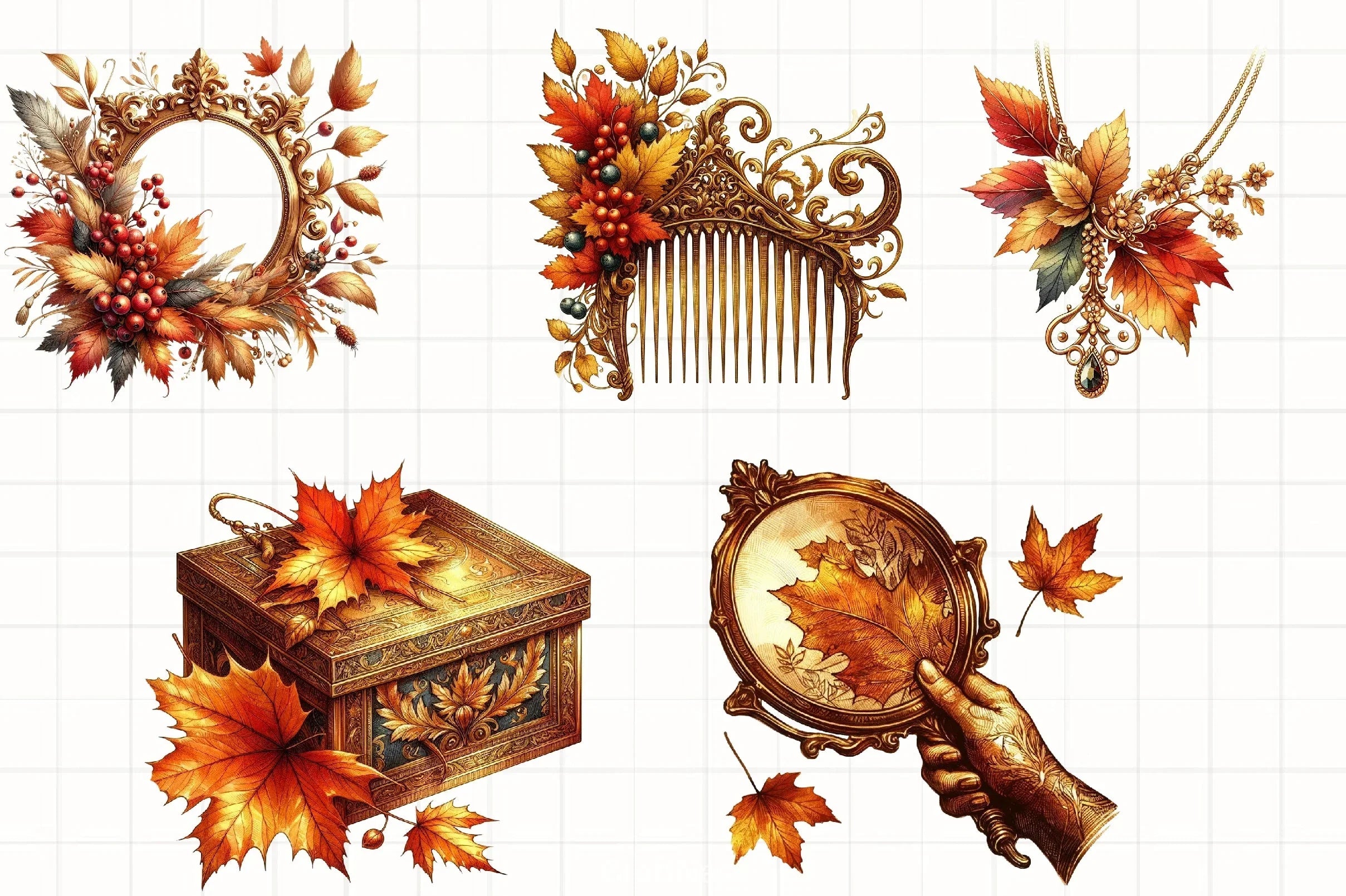 Golden Vintage Autumn Clipart Bundle - CraftNest - Digital Crafting and Art