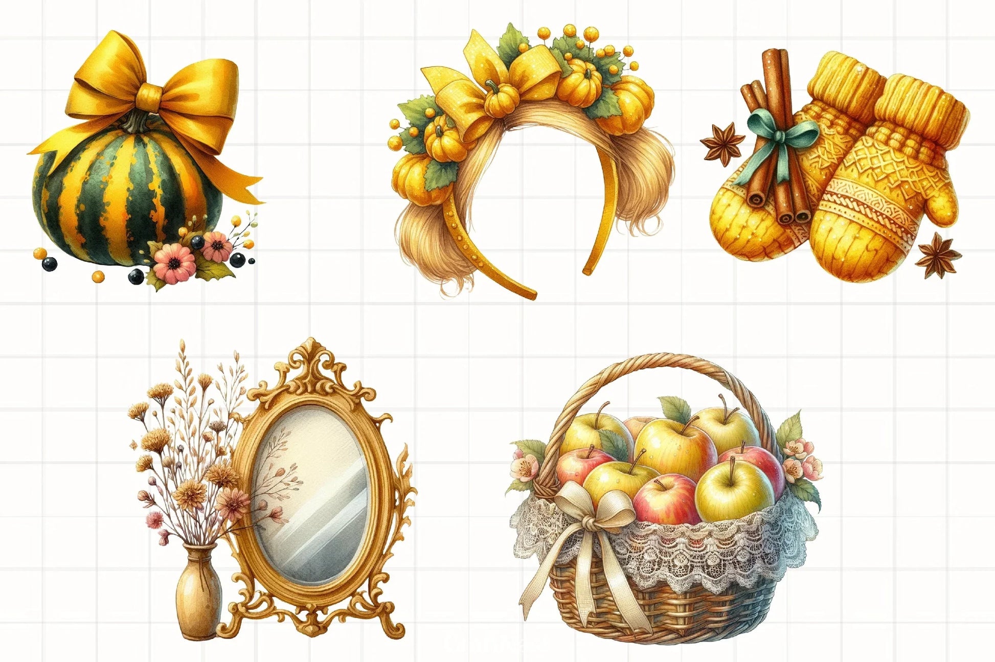 Yellow Coquette Autumn Clipart Bundle - CraftNest - Digital Crafting and Art