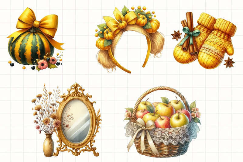 Yellow Coquette Autumn Clipart Bundle - CraftNest - Digital Crafting and Art