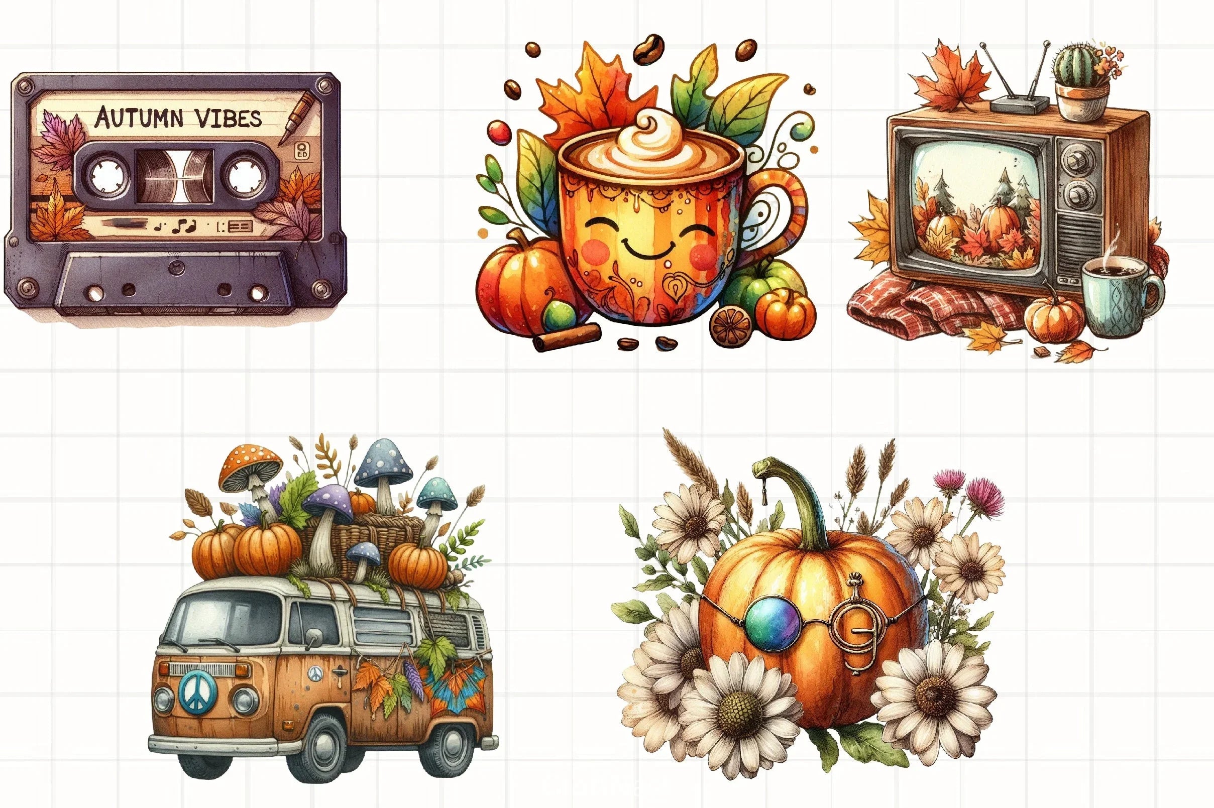 Retro Autumn Clipart Bundle 6 - CraftNest - Digital Crafting and Art