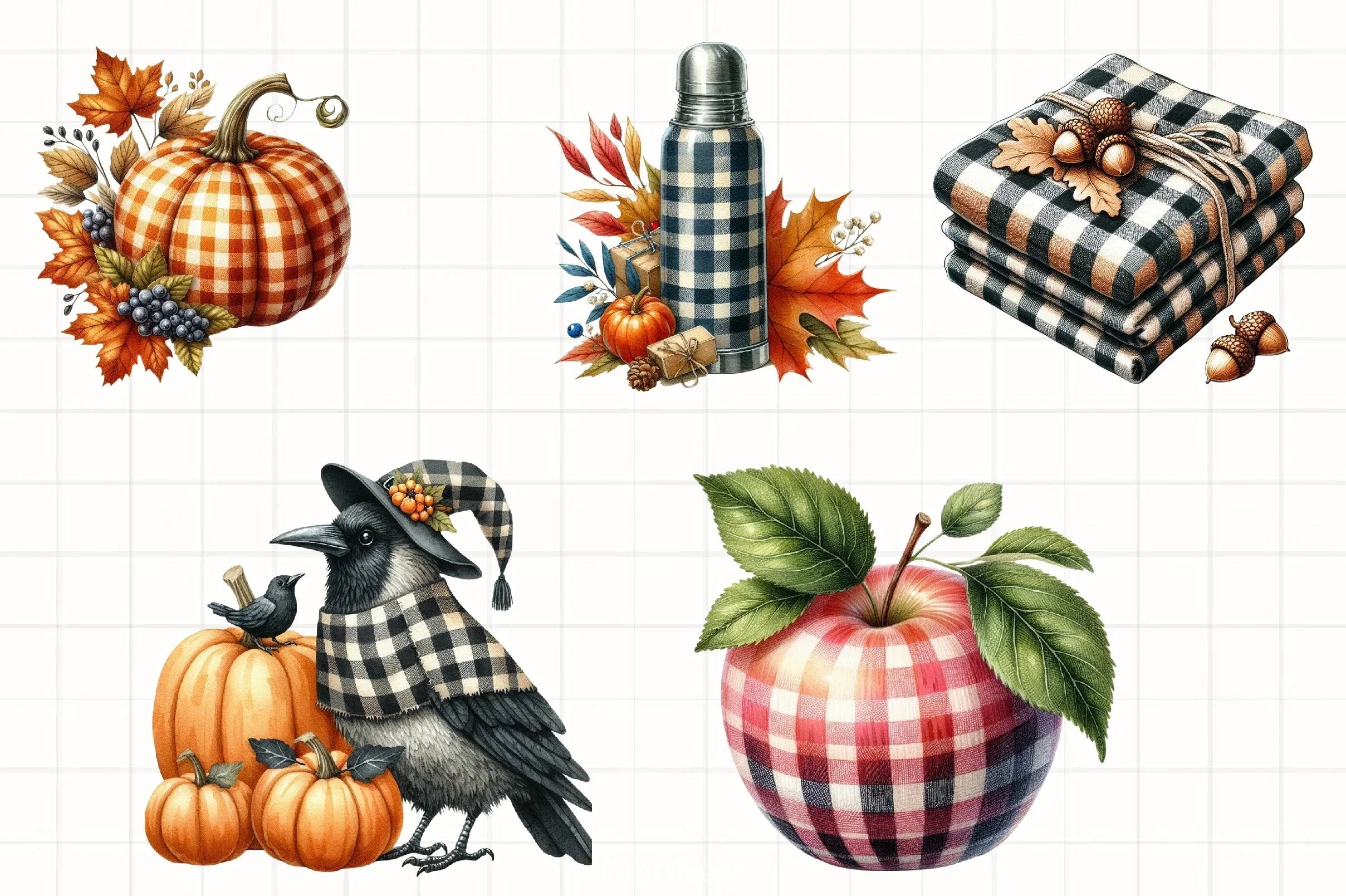 Gingham Autumn Clipart Bundle 4 - CraftNest - Digital Crafting and Art