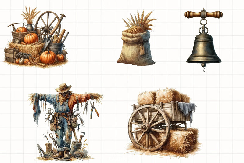 Antique Farming Autumn Clipart Bundle - CraftNest - Digital Crafting and Art