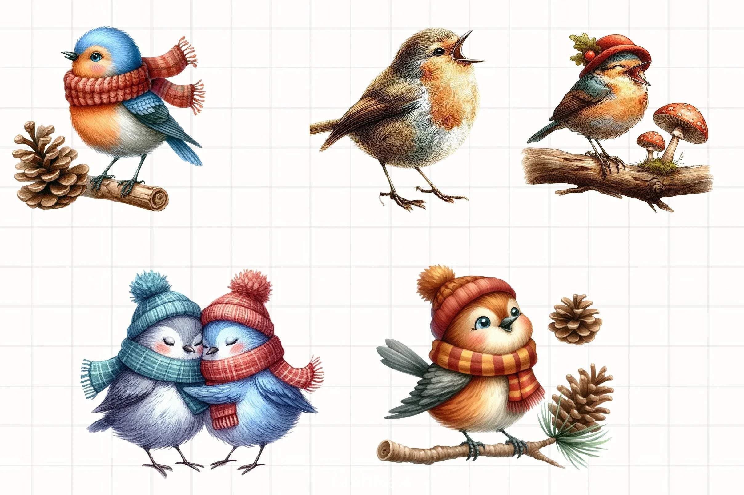 Whimsical Fall Birds Clipart Bundle - CraftNest - Digital Crafting and Art