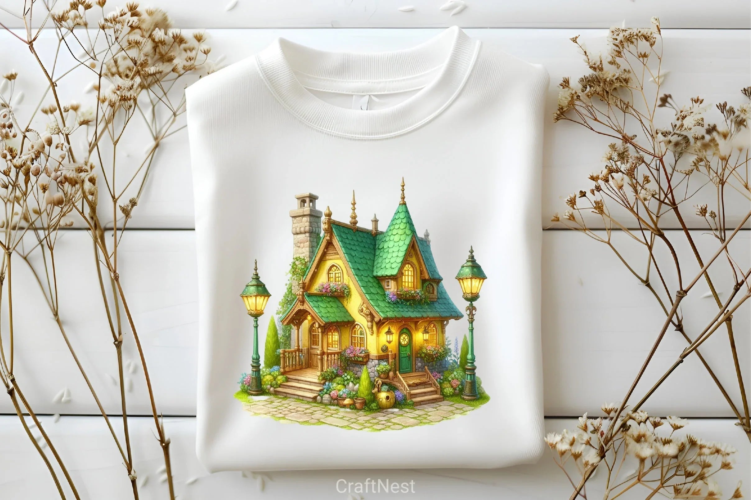 Yellow Green Autumn Village House Clipart Bundle - CraftNest - Digital Crafting and Art