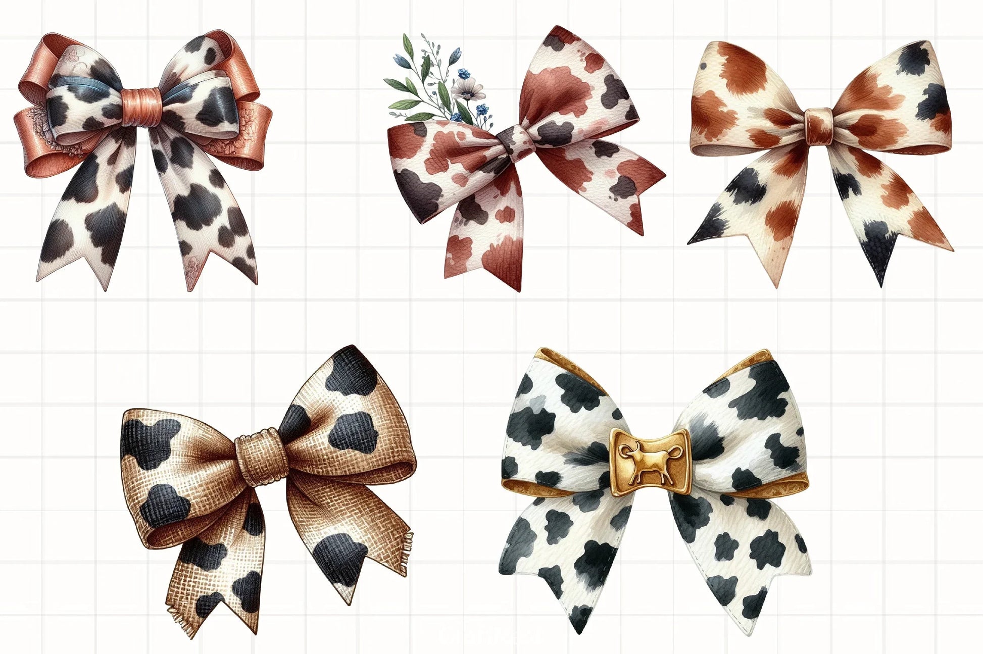 Cow Print Bow Clipart Bundle - CraftNest - Digital Crafting and Art