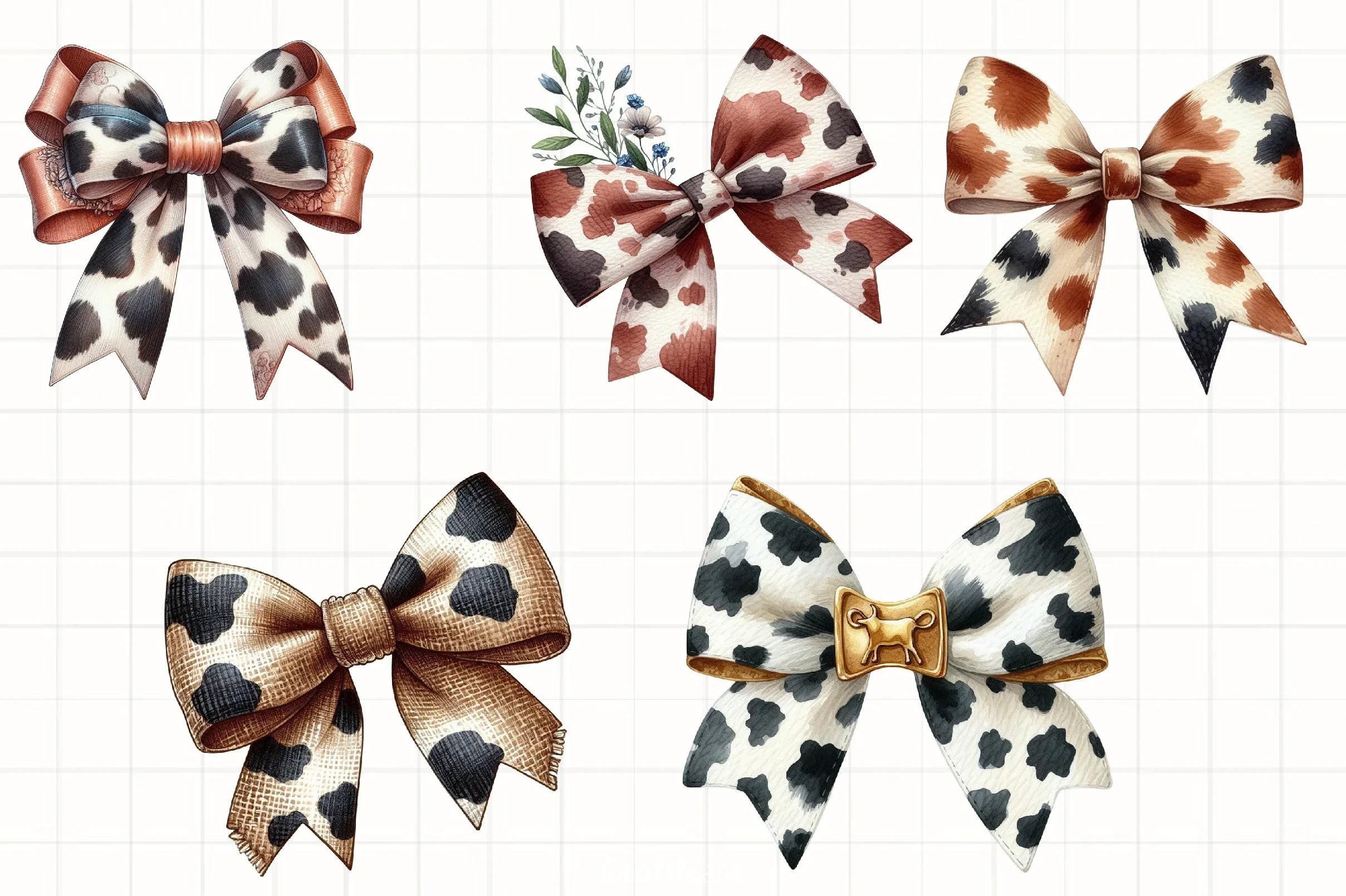 Cow Print Bow Clipart Bundle - CraftNest - Digital Crafting and Art