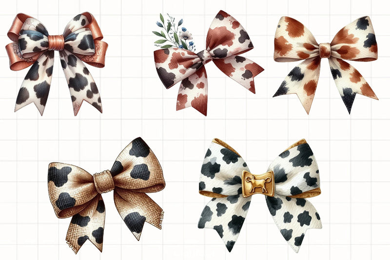 Cow Print Bow Clipart Bundle - CraftNest - Digital Crafting and Art