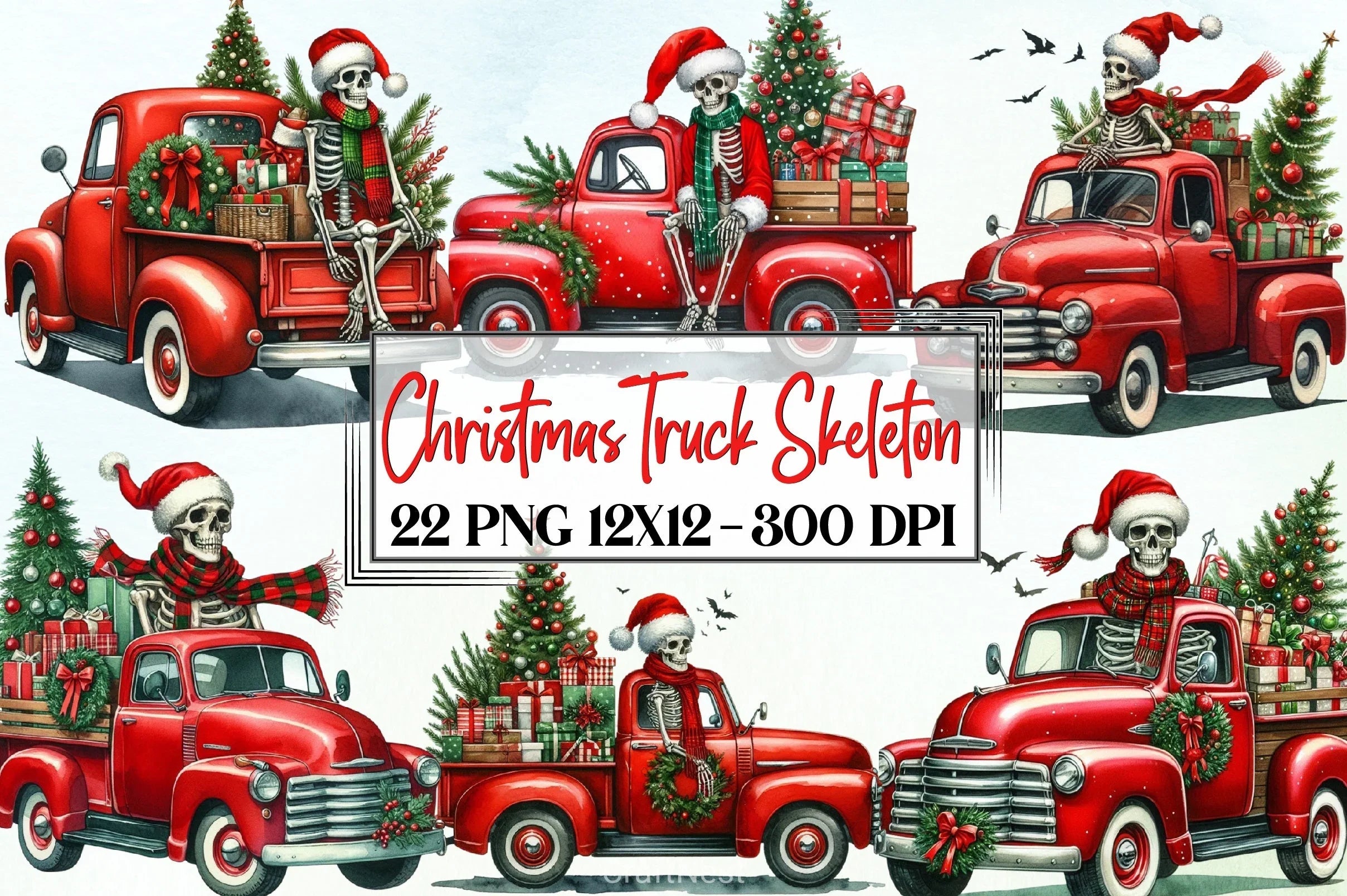 Christmas Truck Skeleton Clipart Bundle - CraftNest - Digital Crafting and Art