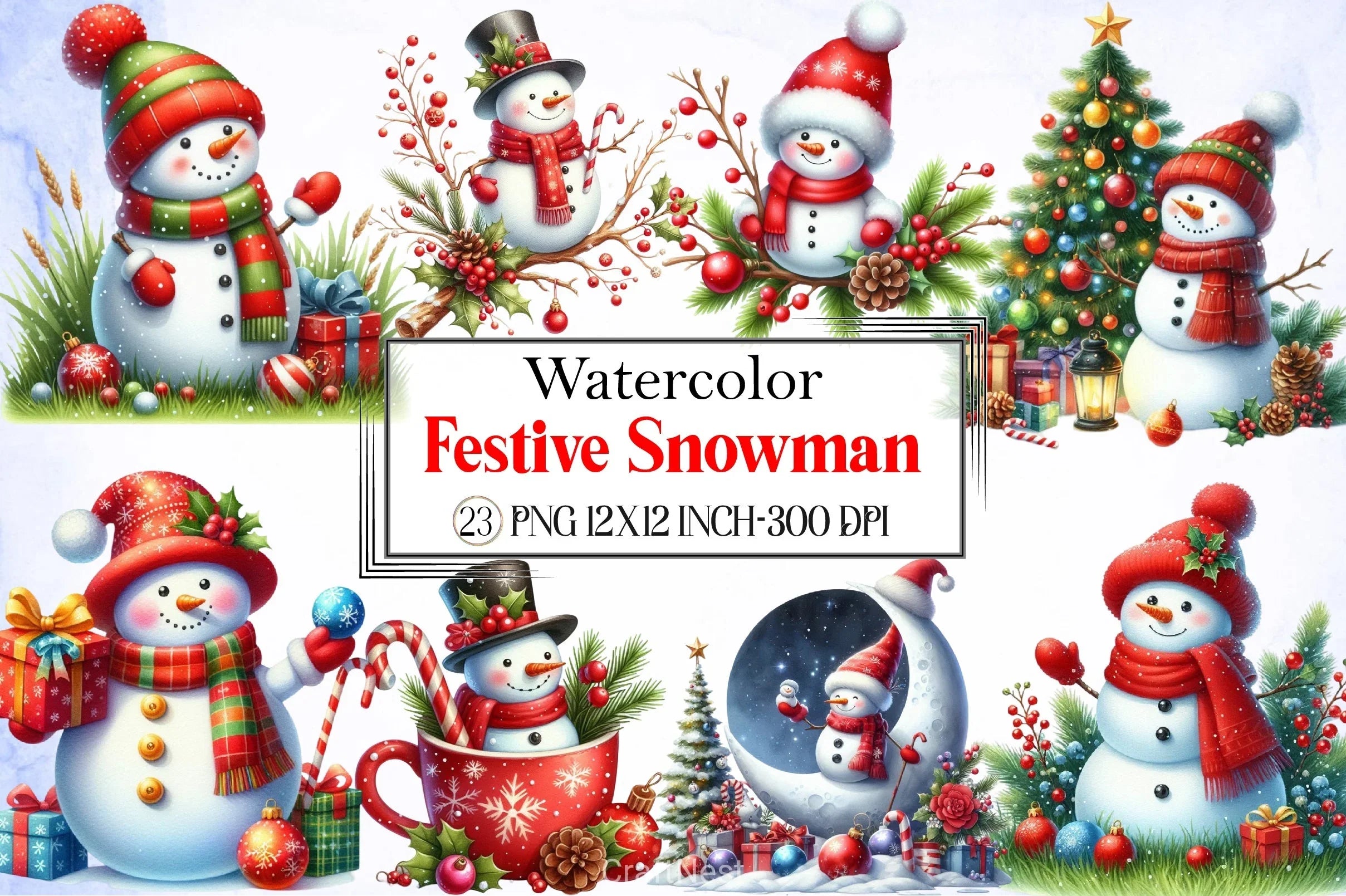 Festive Snowman Clipart Bundle - CraftNest - Digital Crafting and Art