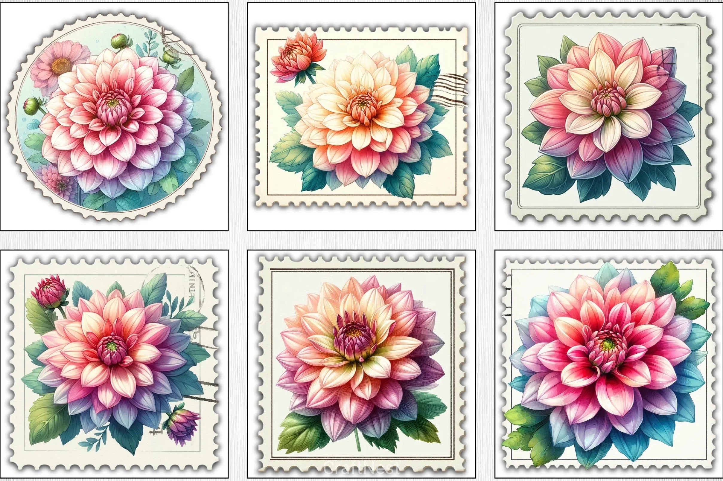 Vintage Chrysanthemums Stamps Clipart Bundle - CraftNest - Digital Crafting and Art
