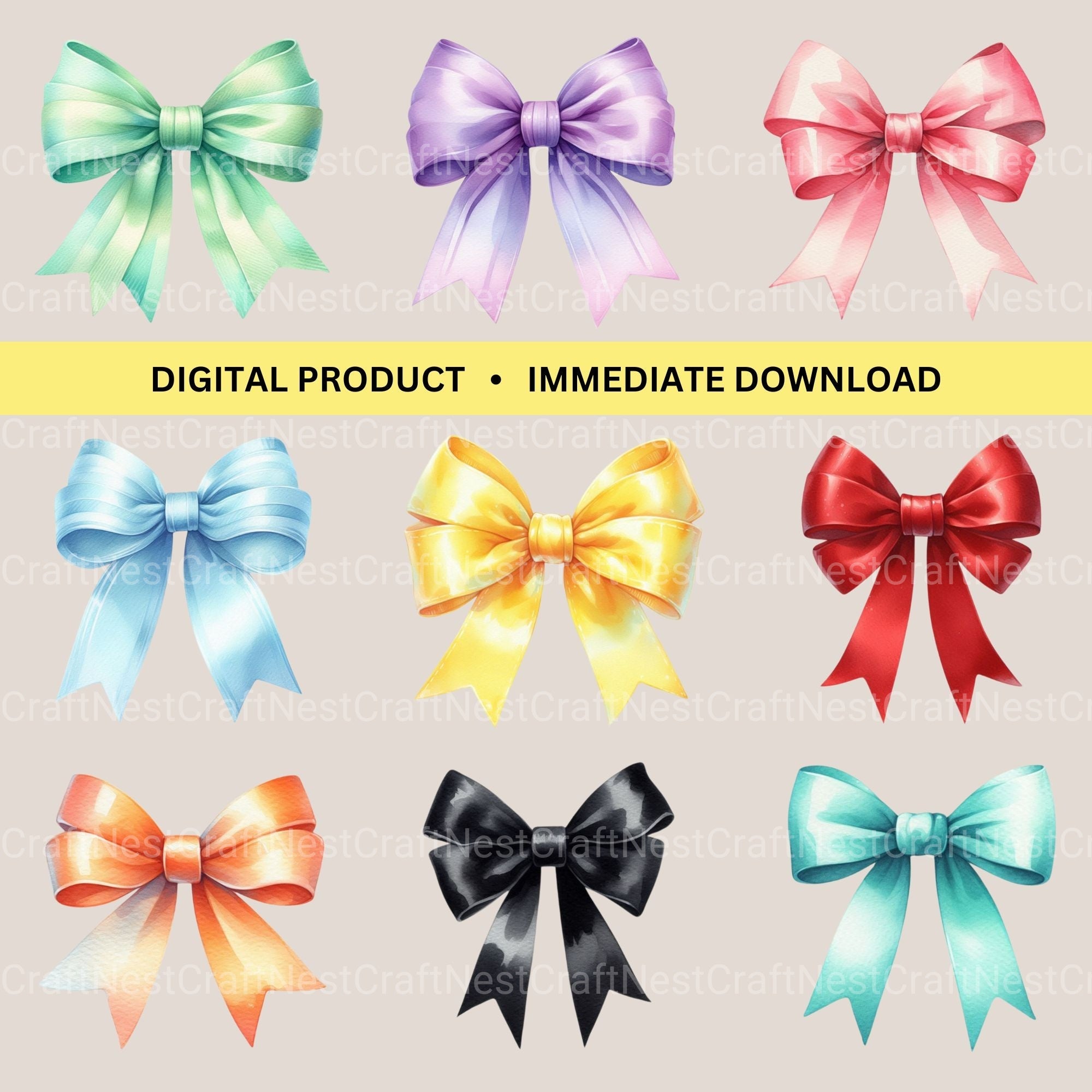 Hair Bows Solid Clipart Bundle