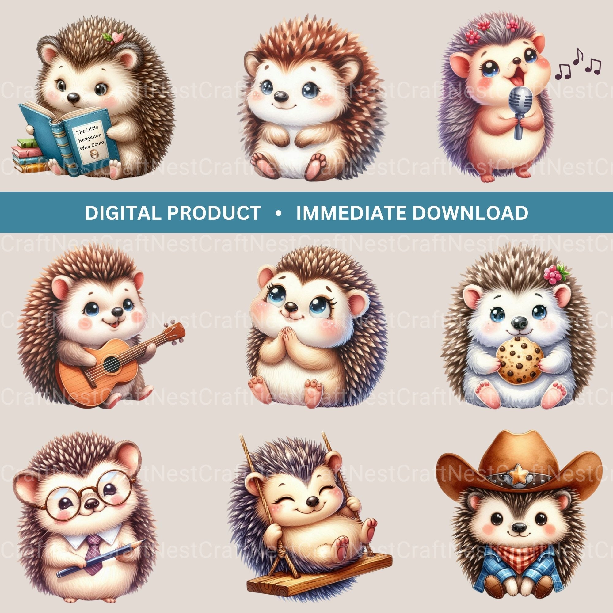 Little Hedgehog Clipart Bundle