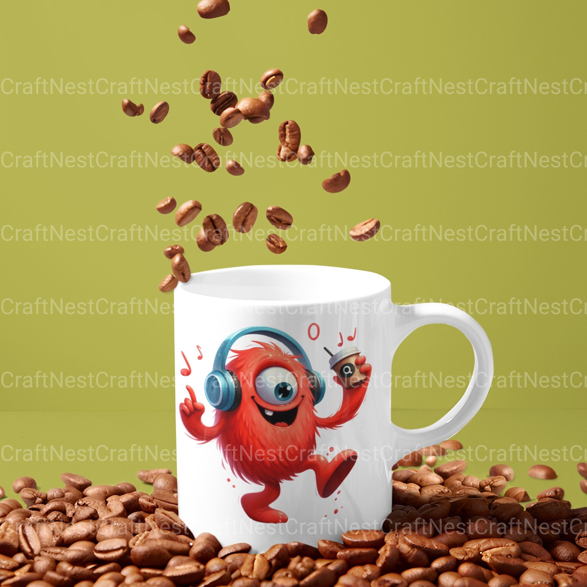 Funny Monster Drinking Coffee Clipart Bundle