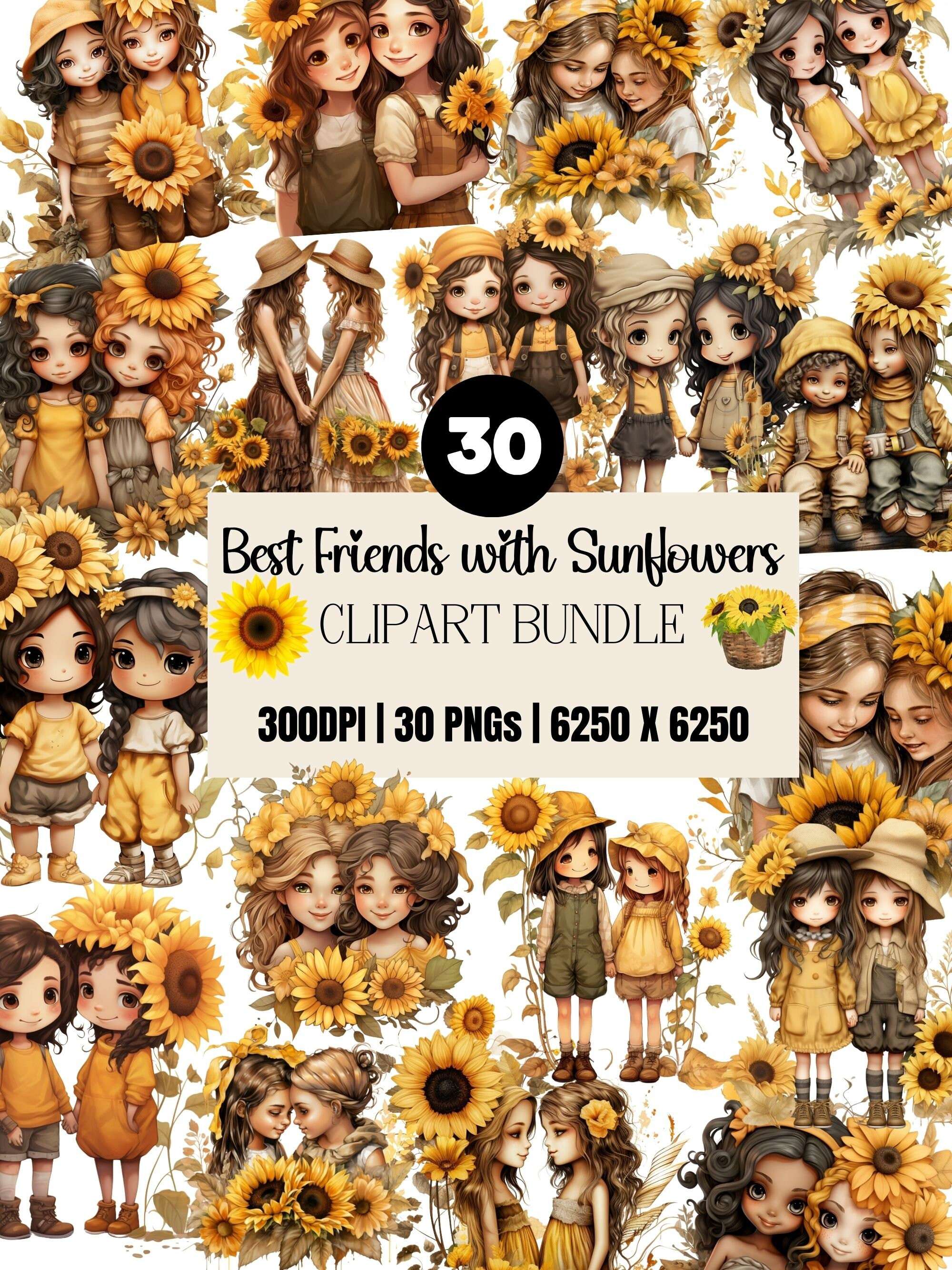 Best Friends Sunflower Flowers Clipart - CraftNest - Digital Crafting and Art