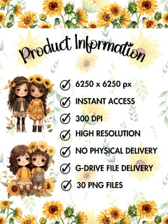 Best Friends Sunflower Flowers Clipart - CraftNest - Digital Crafting and Art