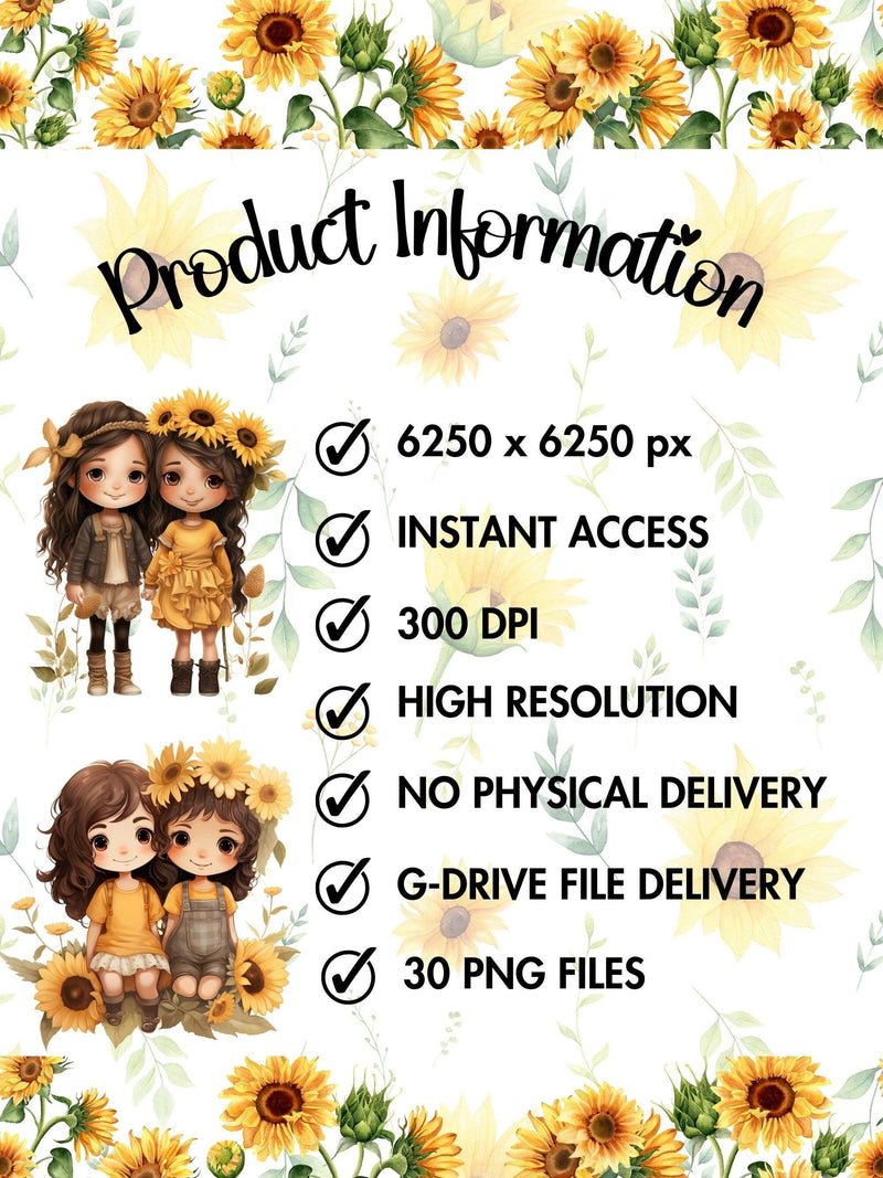 Best Friends Sunflower Flowers Clipart - CraftNest - Digital Crafting and Art
