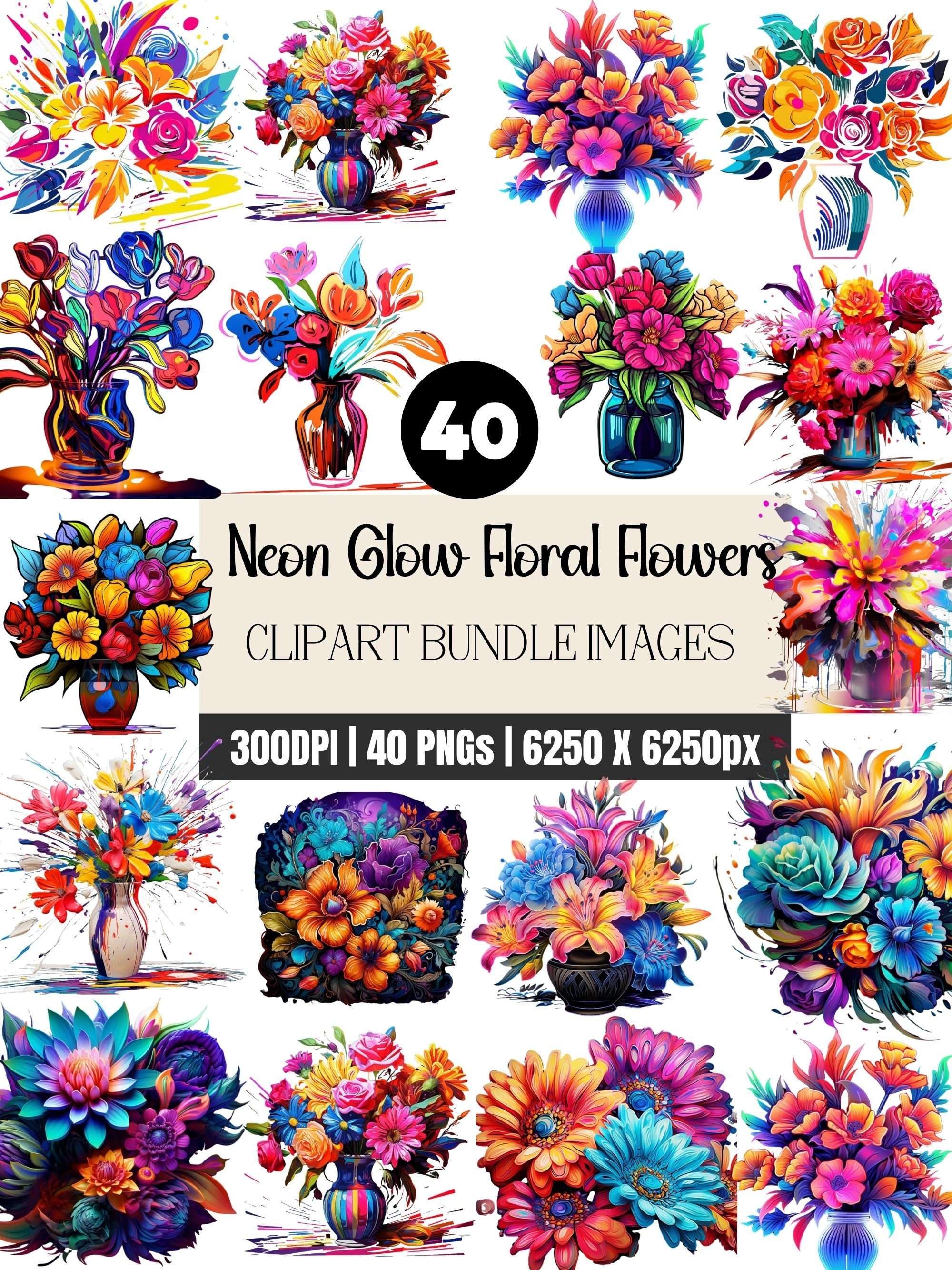 Neon Flowers Clipart - CraftNest - Digital Crafting and Art