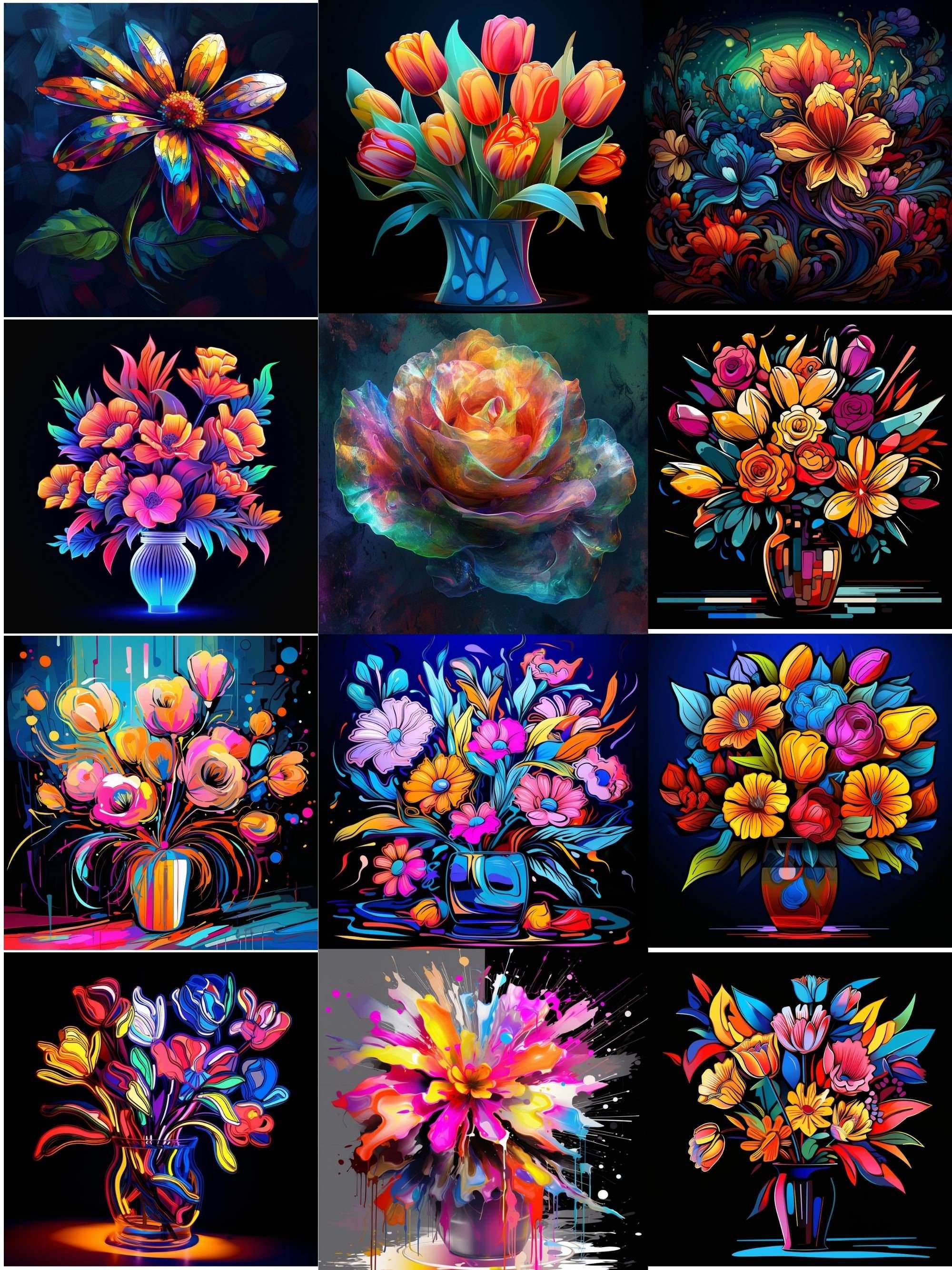 Neon Flowers Clipart - CraftNest - Digital Crafting and Art