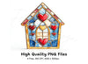 Stained Glass Heart House Clipart Bundle