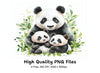 Panda Family with Green Leaves Clipart Bundle