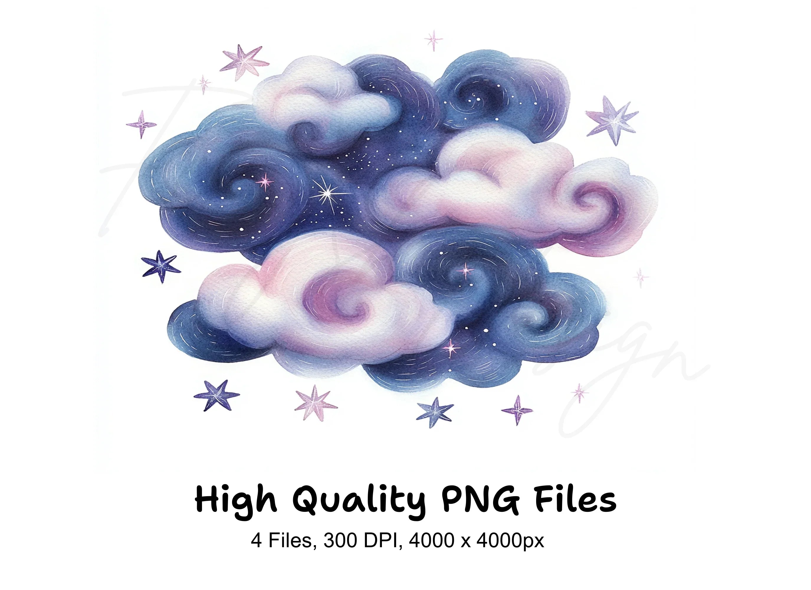 Dreamy Pastel Clouds and Stars Clipart Bundle