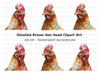 Realistic Brown Chicken Head Clipart Bundle