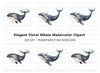 Elegant Floral Whale Clipart Bundle