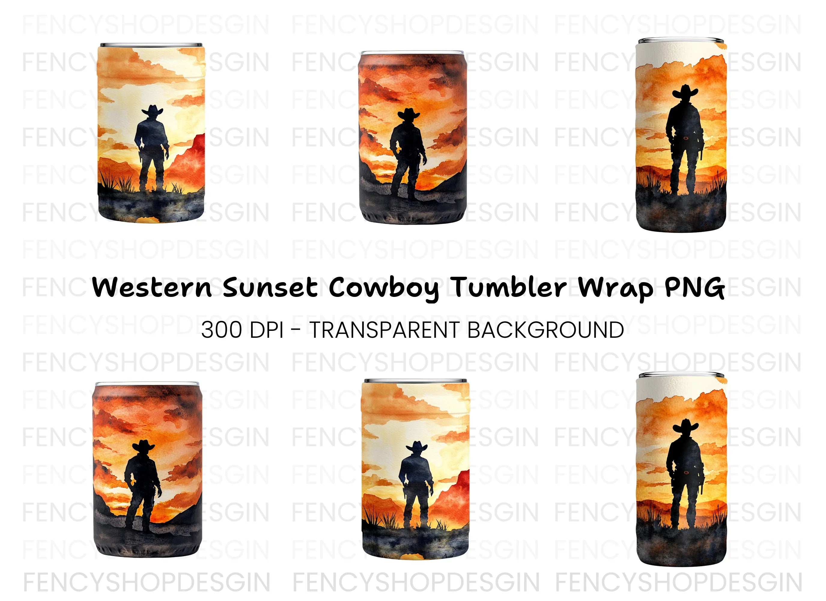 Western Cowboy Silhouette Tumbler Clipart Bundle