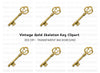 Vintage Golden Skeleton Key Clipart Bundle