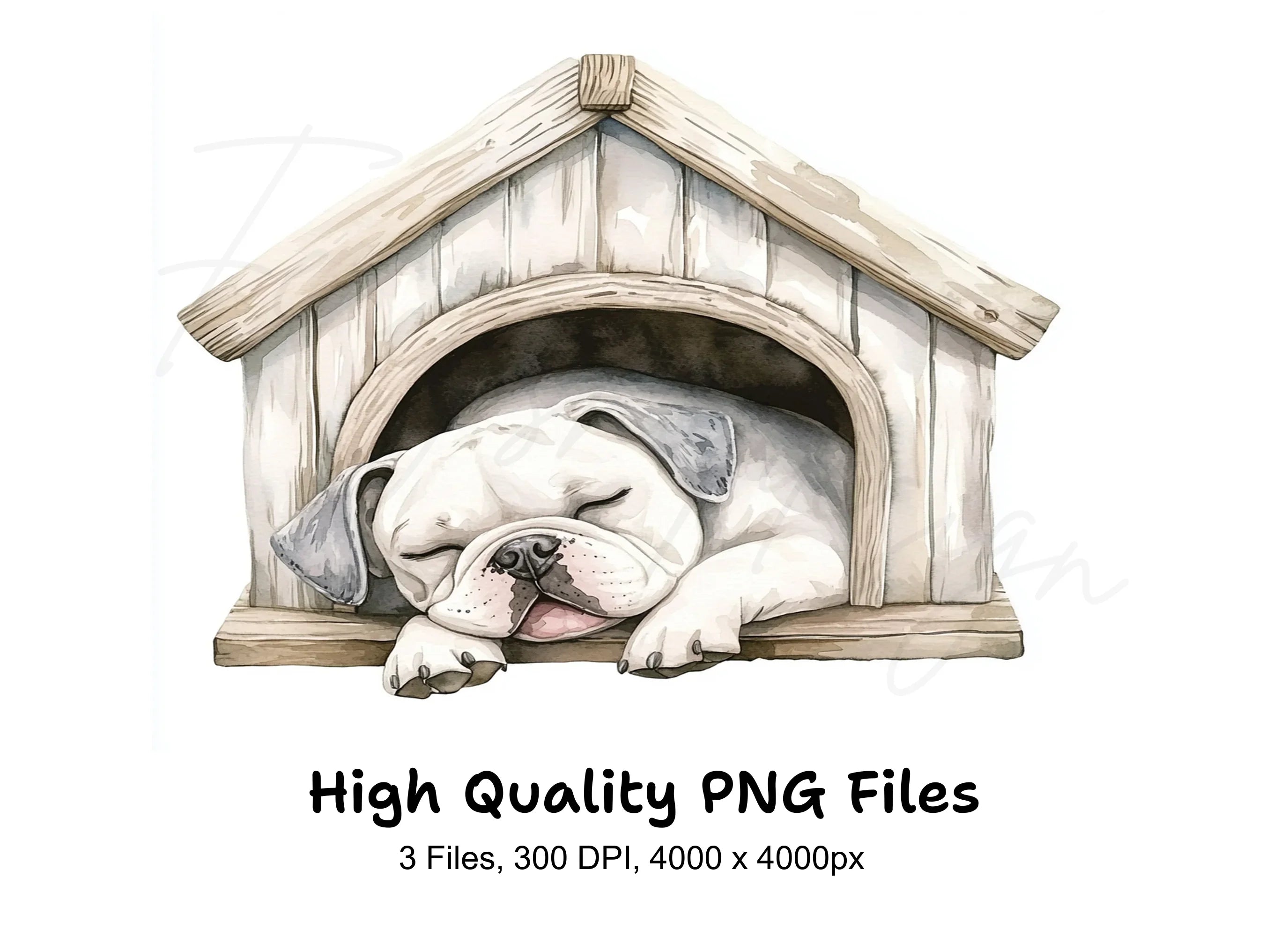 Cute Sleeping Puppies in Dog Houses Clipart Bundle