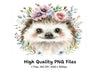 Sweet Hedgehog Floral Clipart Bundle