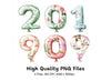 Floral Number Balloons Clipart Bundle