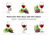 Red Wine Glasses with Grapes Clipart Bundle